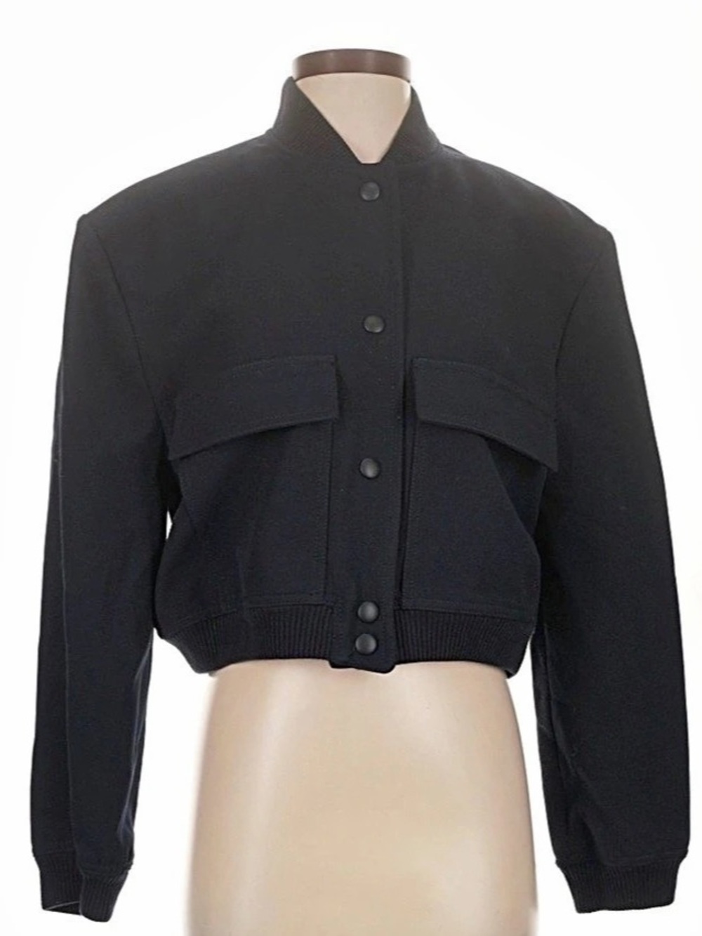 ZARA Women’s Navy Blue Cropped Bomber Jacket Snap Front Utility Size S